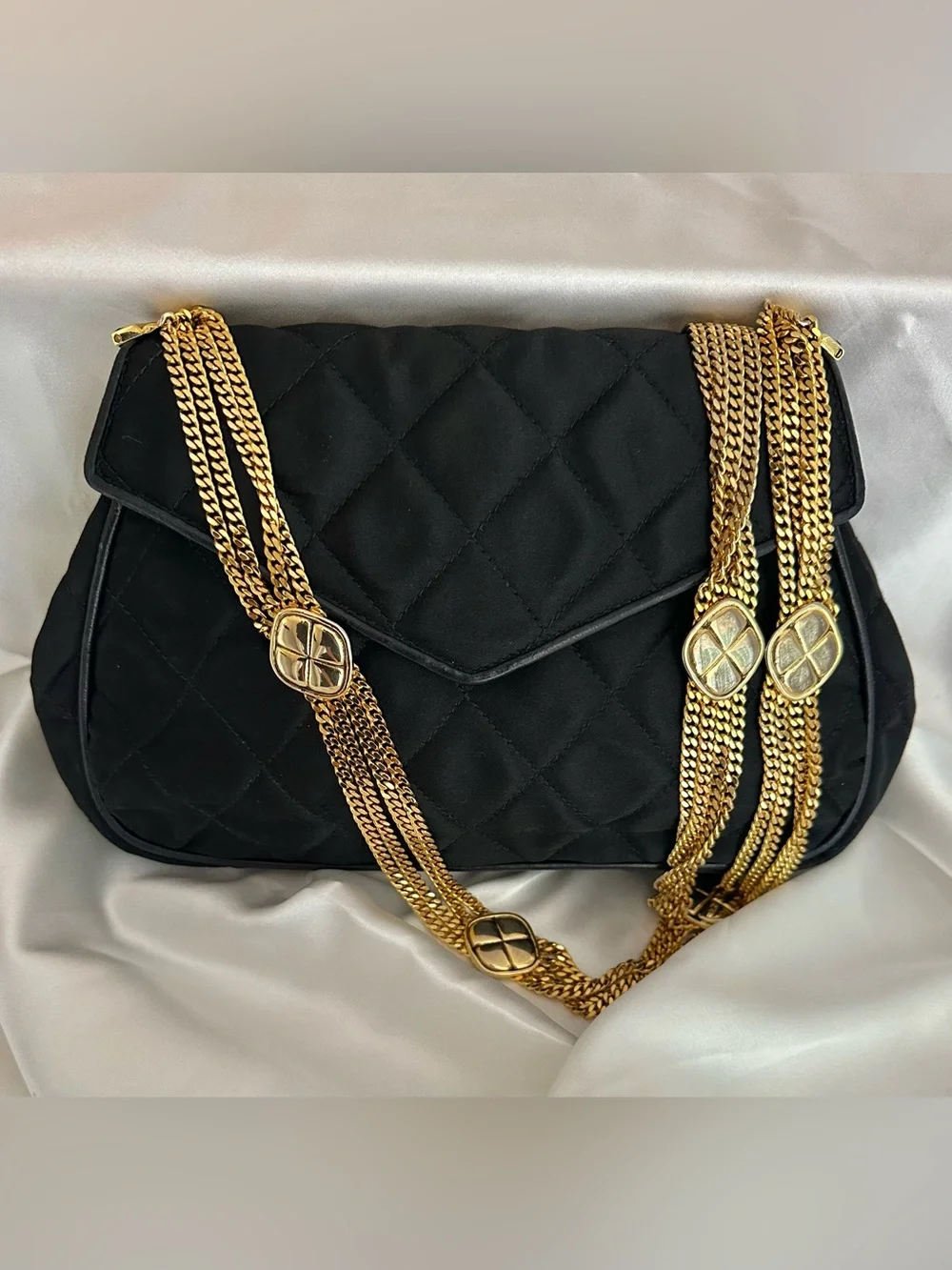 CHANEL Vintage Black Silk Timeless Tassel Flap Bag Gold Hardware,